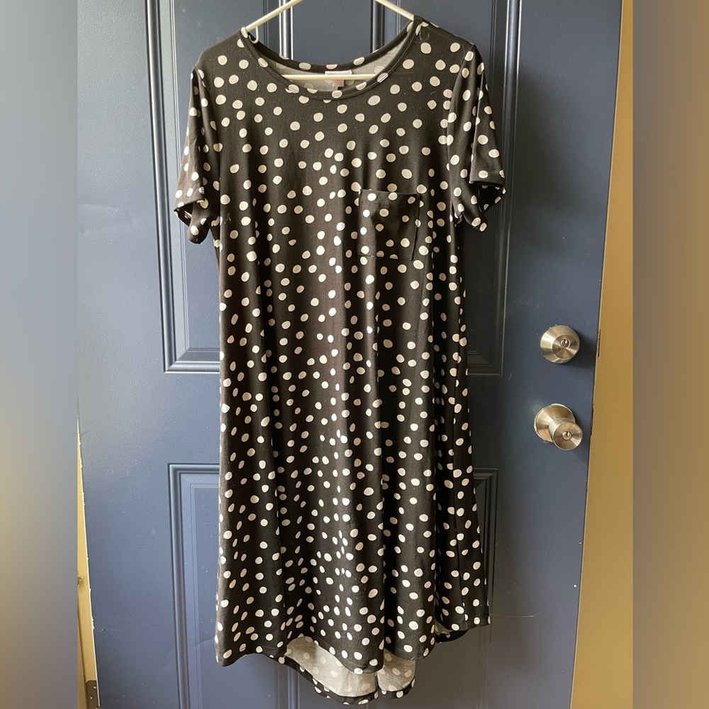 Lularoe, medium, poka dot, tunic dress. Fall, back to school, teacher